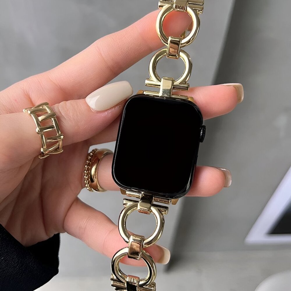 Apple Watch Band Adjustable Stylish Circle Silver Stainless Chain Band - Gold